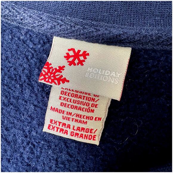 Embroidered Winter Holiday Cat Sweatshirt | Grannycore Christmas Navy Gray | XL - Picture 6 of 7